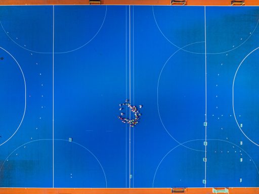 An overhead shot of a basketball court