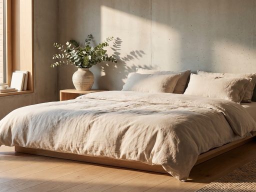 Slaapkamer met warm herfstbeddengoed in aardetinten en een zachte plaid