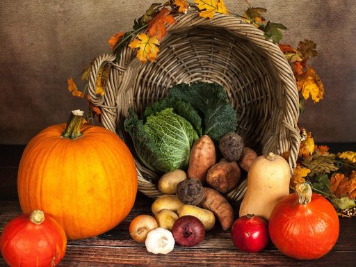 Slow cooker gevuld met pompoen, wortel en kruiden voor een herfststoofgerecht