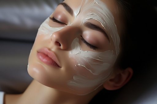 Vrouw die een professionele huidbehandeling ondergaat in een schone salonruimte